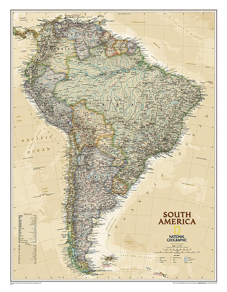 Carte murale (en anglais) - Amérique du Sud politique, style antique | National Geographic carte murale petit tube National Geographic Plastifiée 