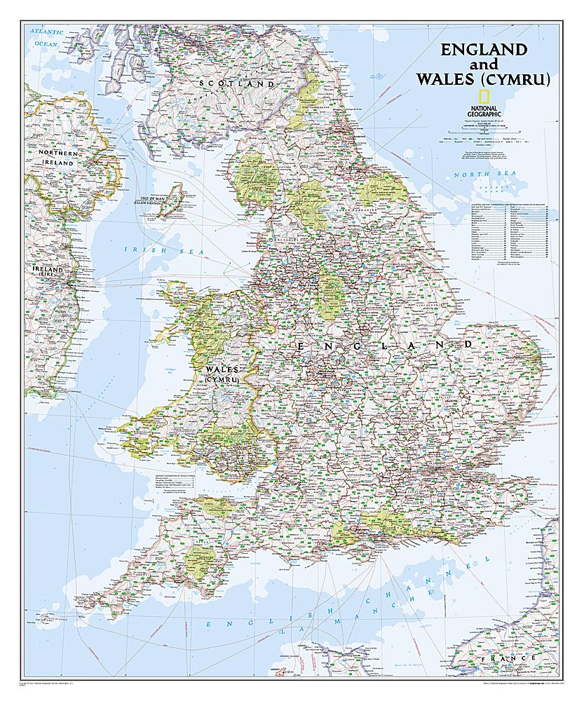 Carte murale (en anglais) - Angleterre, Pays de Galles | National Geographic carte murale petit tube National Geographic Plastifiée 