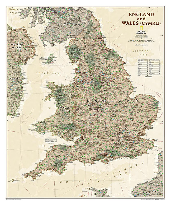 Carte murale (en anglais) - Angleterre, Pays de Galles, style antique | National Geographic carte murale petit tube National Geographic Papier 
