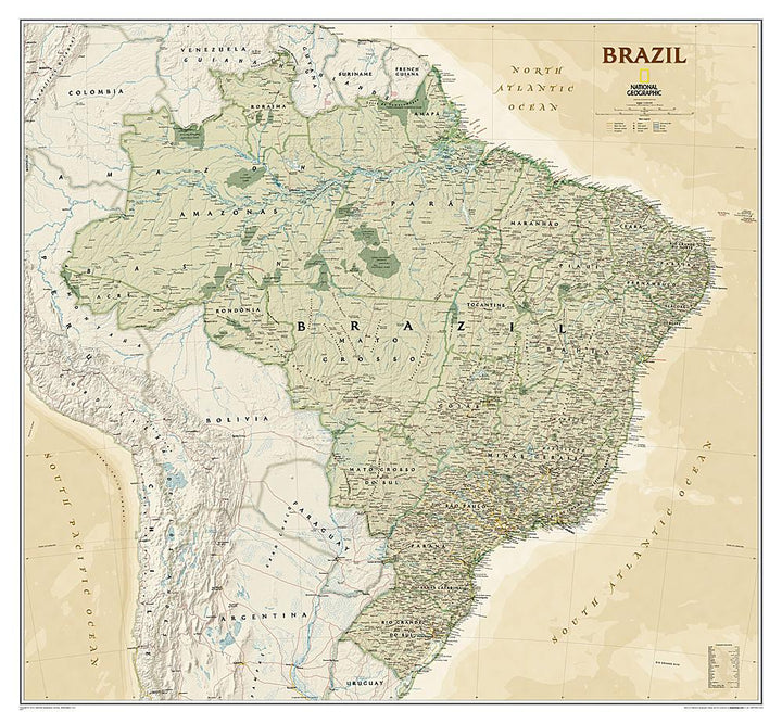Carte murale (en anglais) - Brésil, style antique | National Geographic carte murale petit tube National Geographic Plastifiée 