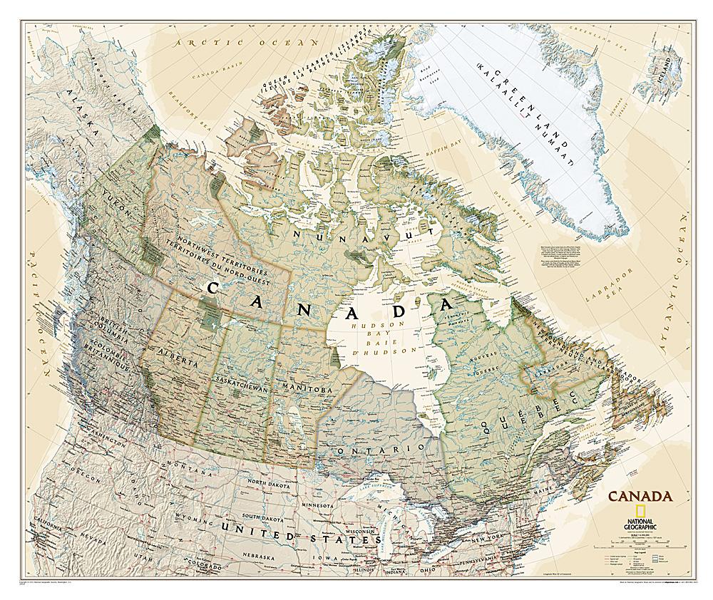 Carte murale (en anglais) - Canada, style antique | National Geographic carte murale petit tube National Geographic Plastifiée 