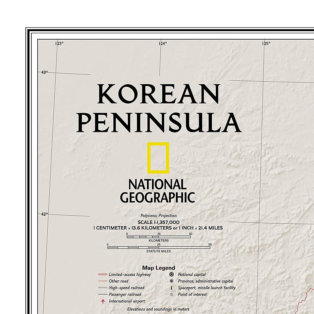 Carte murale (en anglais) - Corée du Nord & Corée du Sud - 59 x 91 cm | National Geographic carte murale petit tube National Geographic 