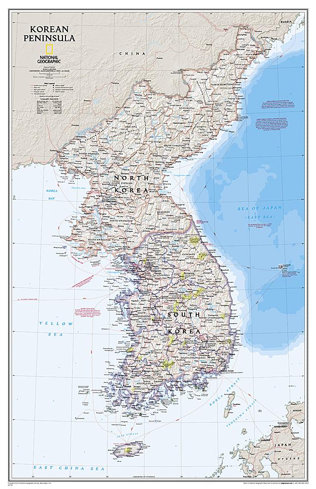 Carte murale (en anglais) - Corée du Nord & Corée du Sud | National Geographic carte murale petit tube National Geographic Papier 