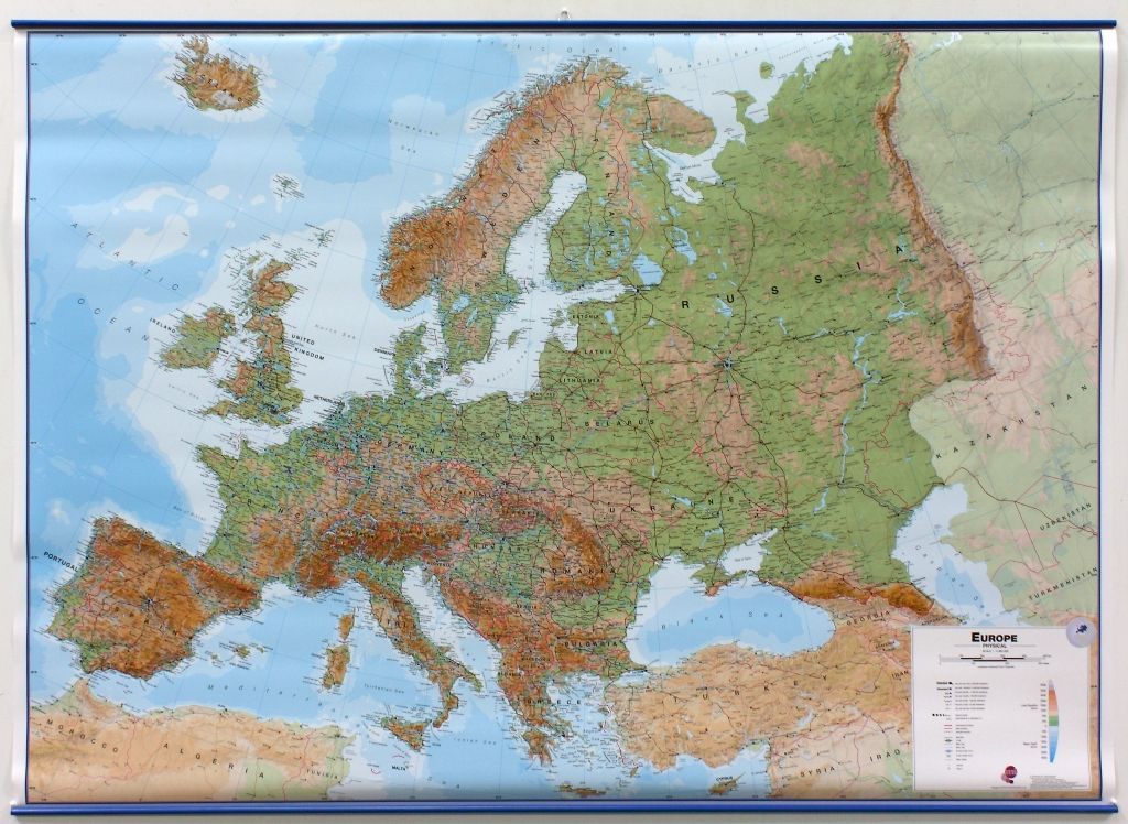 Carte murale (en anglais) - Europe physique - 136 x 98 cm | Maps International carte murale grand tube Maps International Plastifiée + lattes métalliques 
