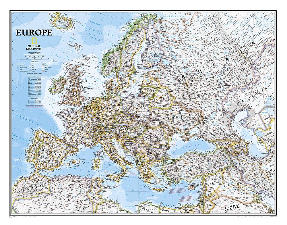 Carte murale (en anglais) - Europe politique | National Geographic carte murale petit tube National Geographic Papier 