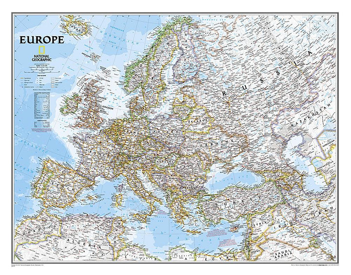 Carte murale (en anglais) - Europe politique | National Geographic carte murale petit tube National Geographic Plastifiée 
