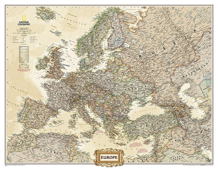 Carte murale (en anglais) - Europe politique, style antique, grand format | National Geographic carte murale petit tube National Geographic Plastifiée 