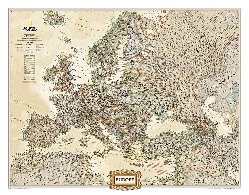 Carte murale (en anglais) - Europe politique, style antique | National Geographic carte murale petit tube National Geographic Plastifiée 