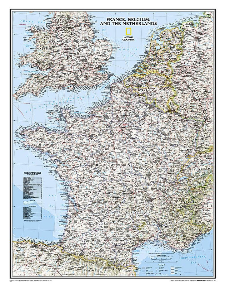Carte murale (en anglais) - France, Belgique, Pays-Bas | National Geographic carte murale petit tube National Geographic Plastifiée 