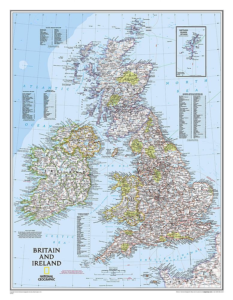 Carte murale (en anglais) - Grande Bretagne & Irlande | National Geographic carte murale petit tube National Geographic 