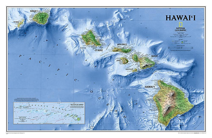 Carte murale (en anglais) - Hawaii | National Geographic carte murale petit tube National Geographic Papier 