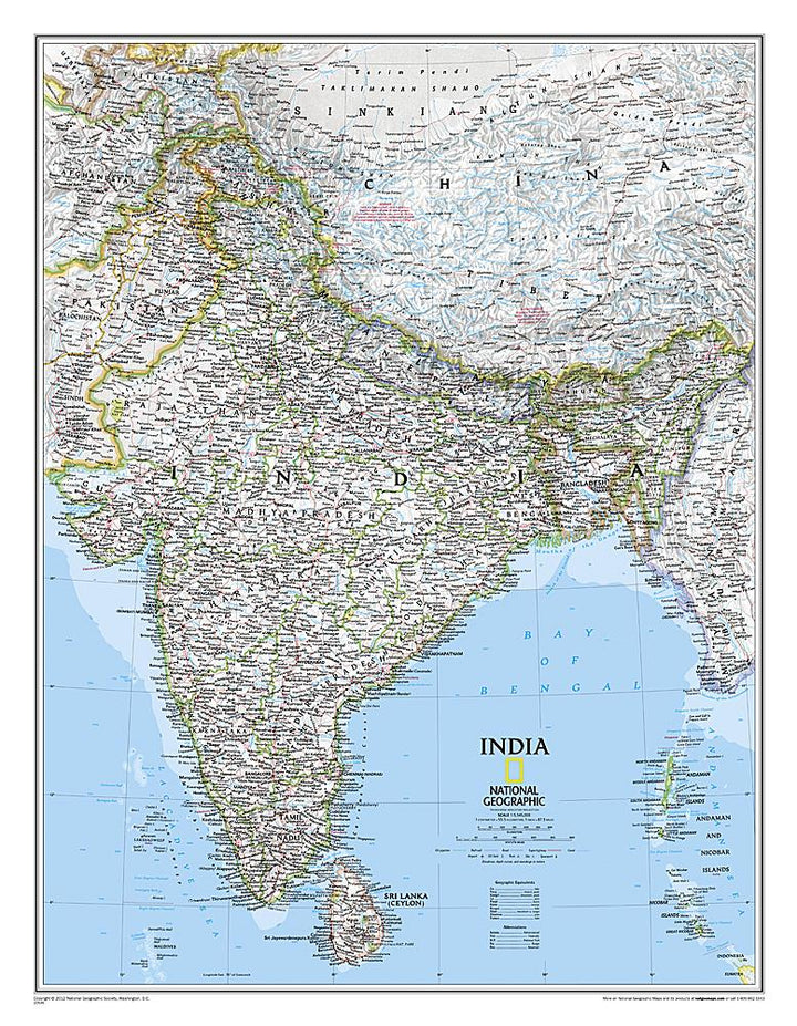 Carte murale (en anglais) - Inde | National Geographic carte murale petit tube National Geographic Papier 