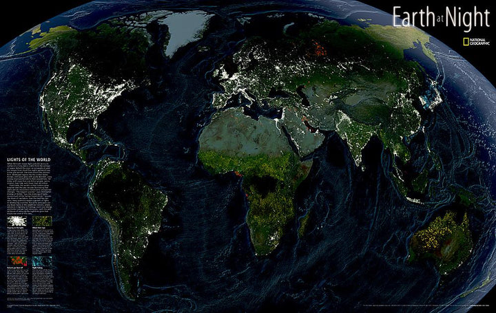 Carte murale (en anglais) - La Terre de nuit | National Geographic carte murale petit tube National Geographic Plastifiée 