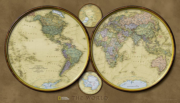 Carte murale (en anglais) - Monde, les 2 Hémisphères | National Geographic carte murale petit tube National Geographic Plastifiée 