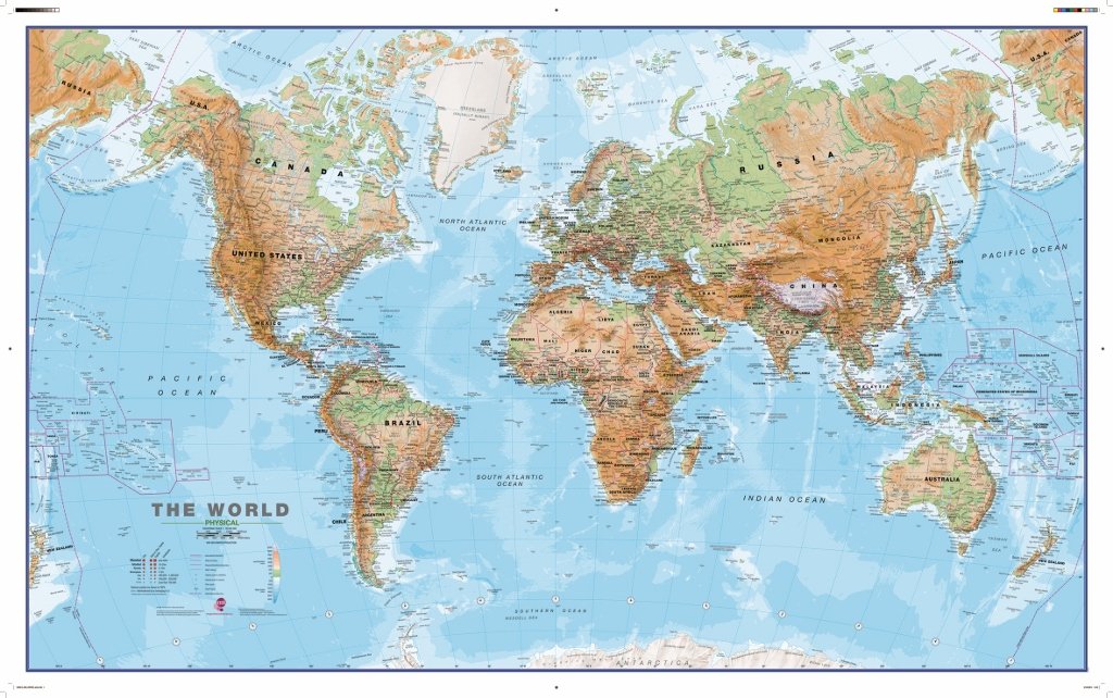 Carte murale (en anglais) - Monde physique - 136 x 84 cm | Maps International carte murale grand tube Maps International Plastifiée 