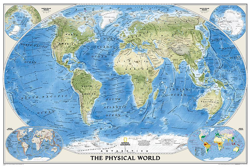 Carte murale (en anglais) - Monde physique, format standard | National Geographic carte murale petit tube National Geographic Papier 