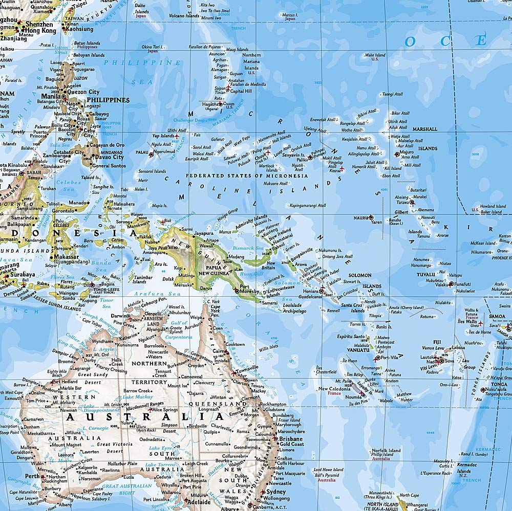 Carte murale (en anglais) - Monde politique centré sur le Pacifique - 117 x 78 cm (format standard) | National Geographic carte murale petit tube National Geographic 