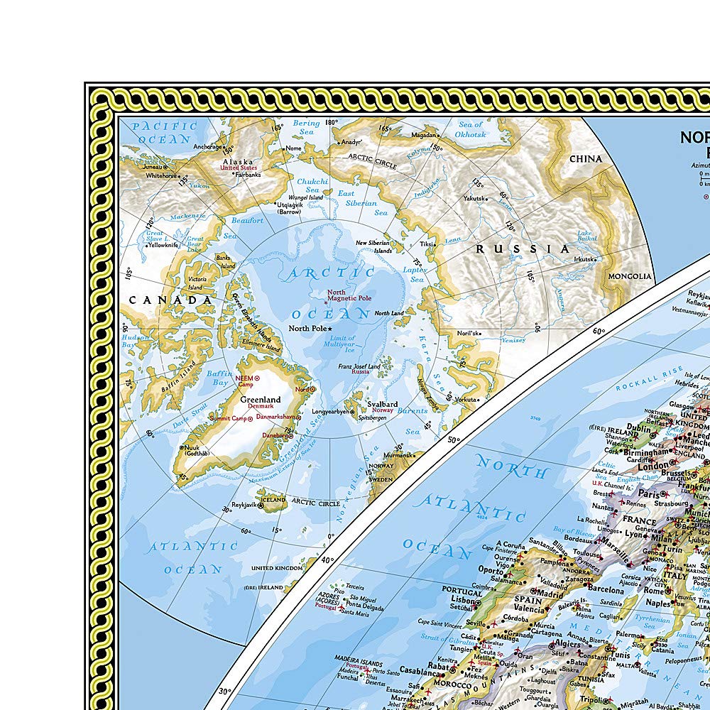 Carte murale (en anglais) - Monde politique centré sur le Pacifique - 117 x 78 cm (format standard) | National Geographic carte murale petit tube National Geographic 