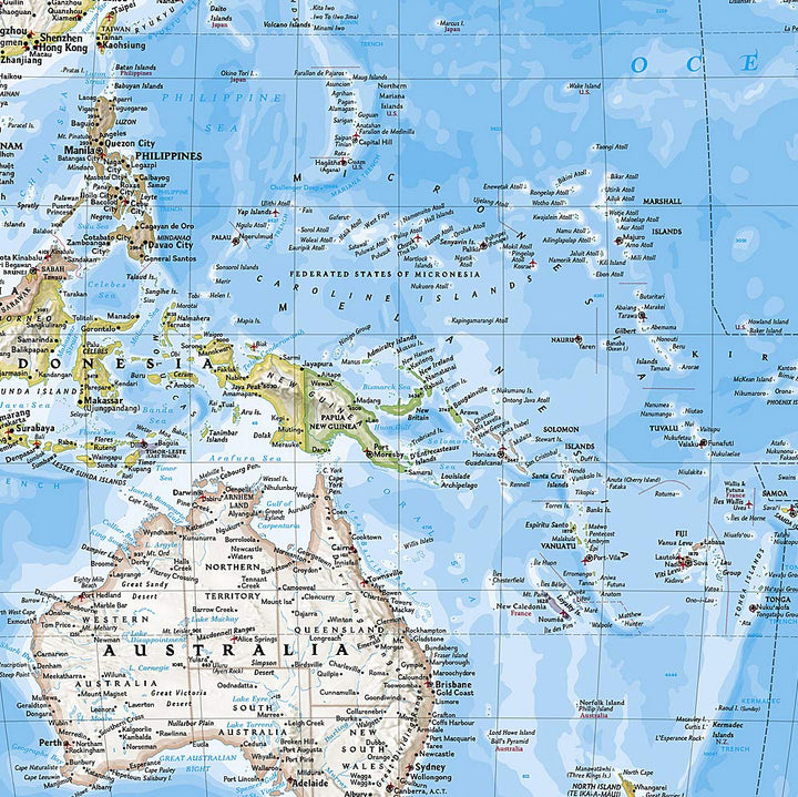 Carte murale (en anglais) - Monde politique centré sur le Pacifique - 185 x 122 cm (grand format) | National Geographic carte murale grand tube National Geographic 