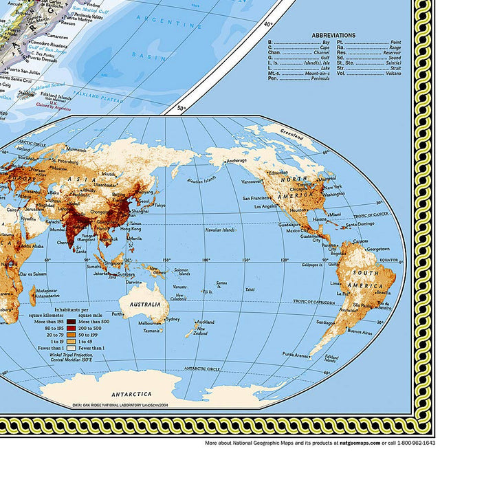 Carte murale (en anglais) - Monde politique centré sur le Pacifique - 185 x 122 cm (grand format) | National Geographic carte murale grand tube National Geographic 