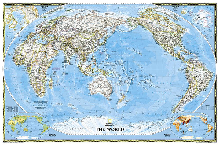 Carte murale (en anglais) - Monde politique centré sur le Pacifique, grand format | National Geographic carte murale grand tube National Geographic Papier 