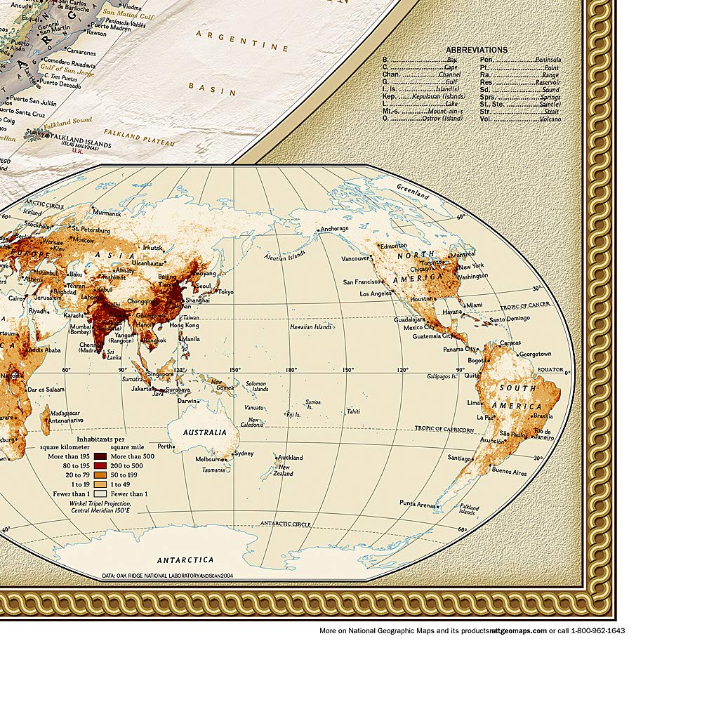 Carte murale (en anglais) - Monde politique centré sur le Pacifique, style antique - 117 x 78 cm (format standard) | National Geographic carte murale petit tube National Geographic 