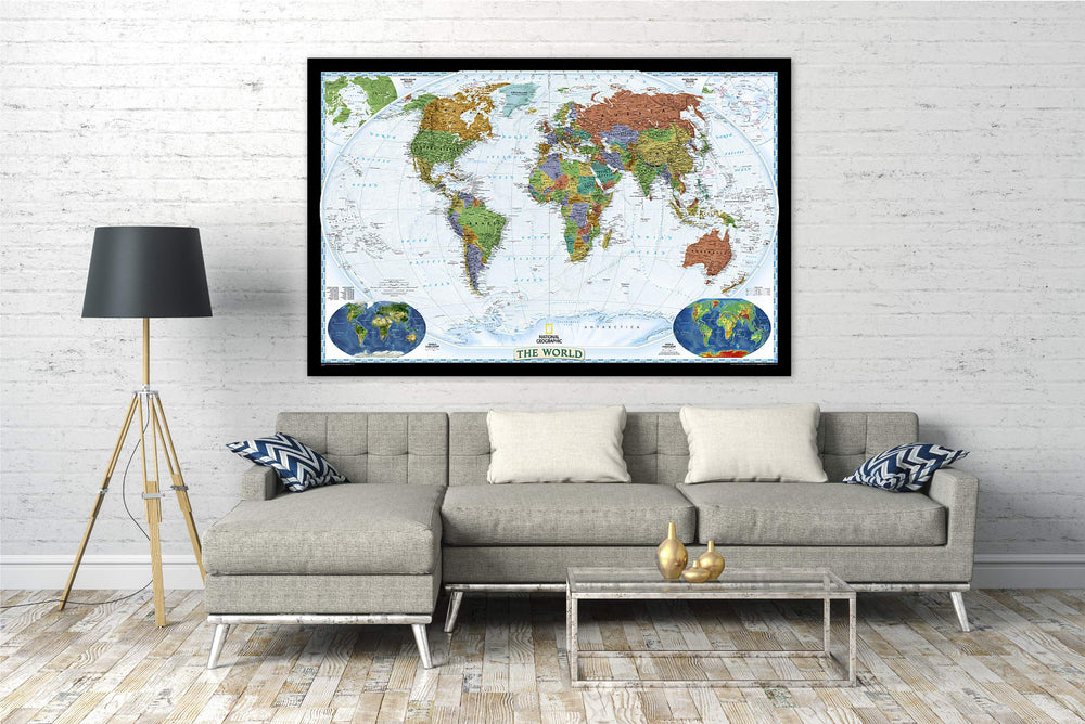 Carte murale (en anglais) - Monde politique, style décoratif - 186 x 122 cm (grand format) | National Geographic carte murale grand tube National Geographic 