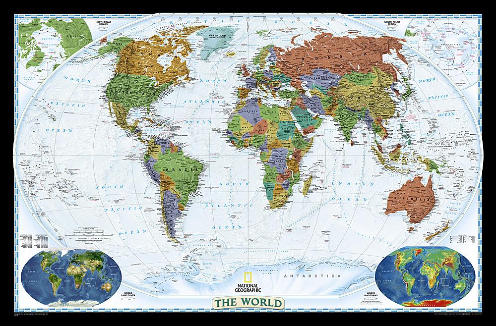 Carte murale (en anglais) - Monde politique, style décoratif, grand format | National Geographic carte murale grand tube National Geographic Papier 