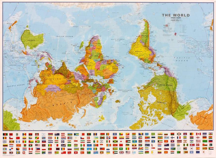Carte murale (en anglais) - Monde politique, upside down - 136 x 100 cm | Maps International carte murale grand tube Maps International Papier 