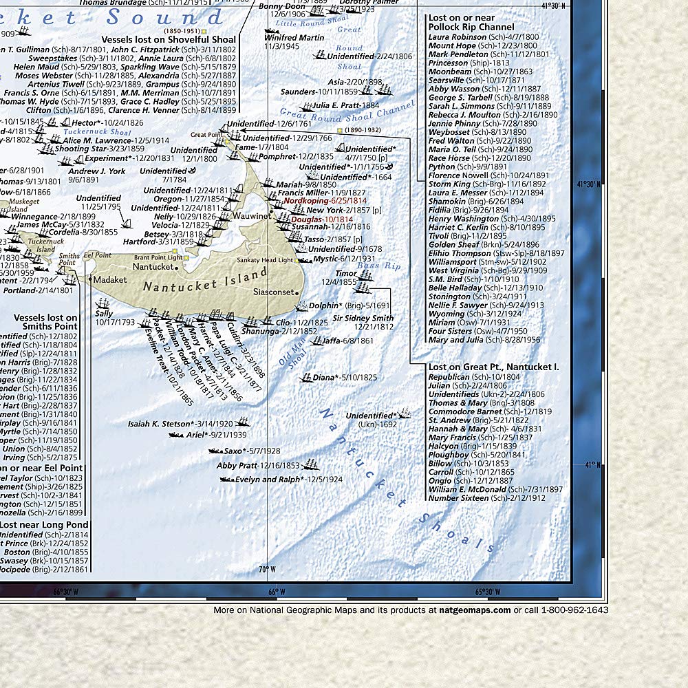 Carte murale (en anglais) - Naufrages de bateaux dans le nord-est américain - 91 x 71 cm | National Geographic carte murale petit tube National Geographic 