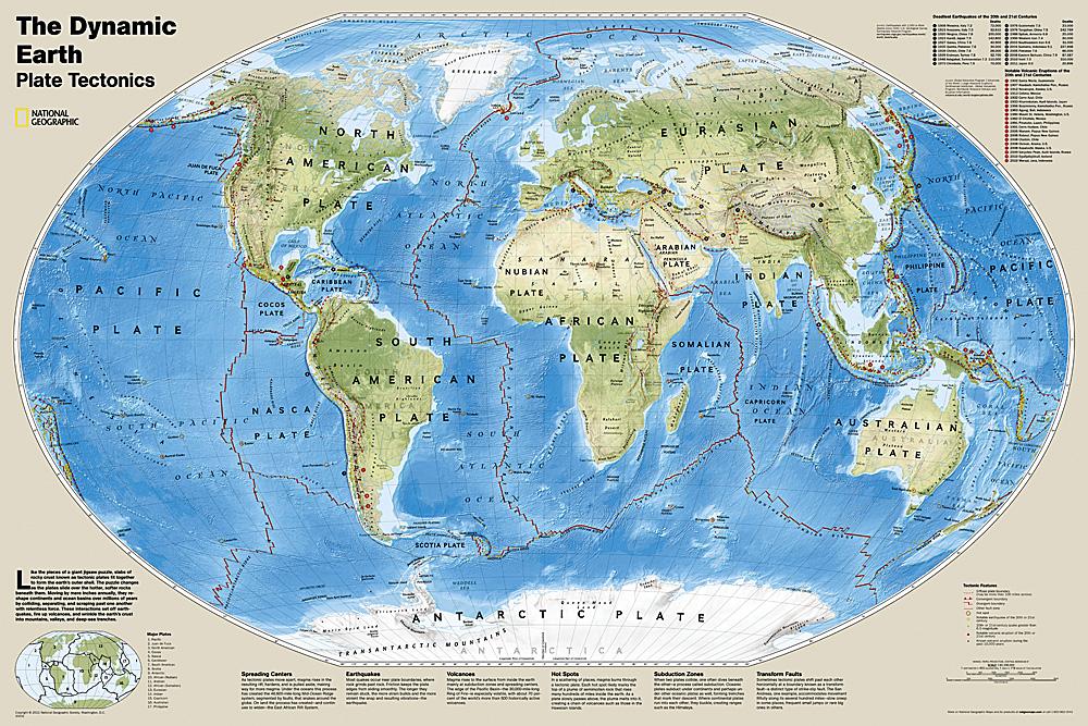 Carte murale (en anglais) - Terre dynamique - Tectonique des plaques | National Geographic carte murale petit tube National Geographic Plastifiée 