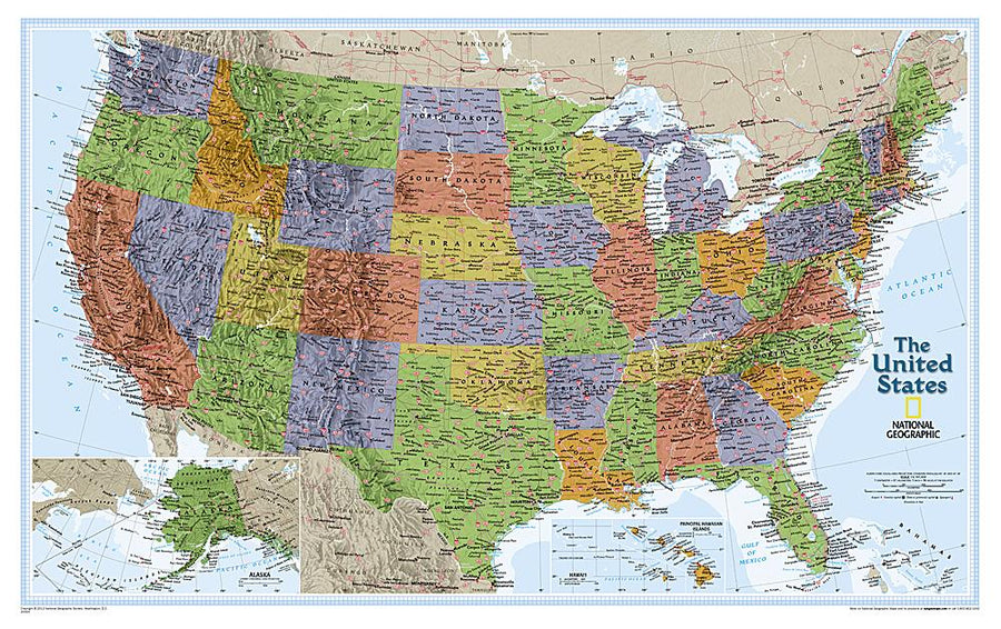 Poster en cadre Carte des Etats Unis avec des noms de pays et les