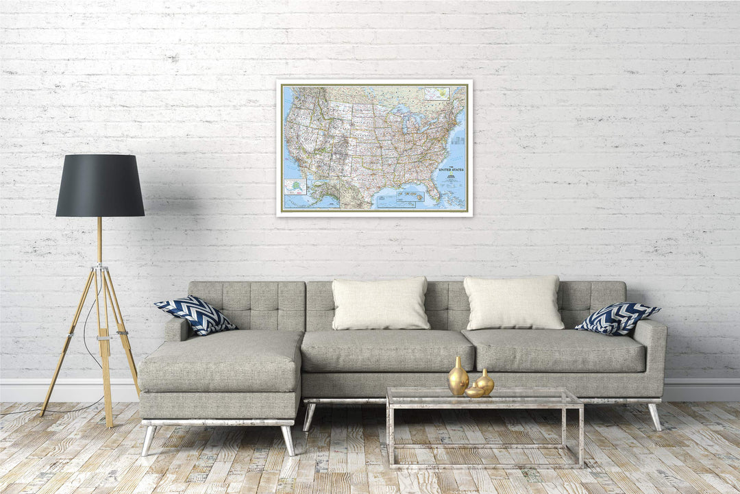 Carte murale (en anglais) - USA politique - 111 x 77 cm (format standard) | National Geographic carte murale petit tube National Geographic 