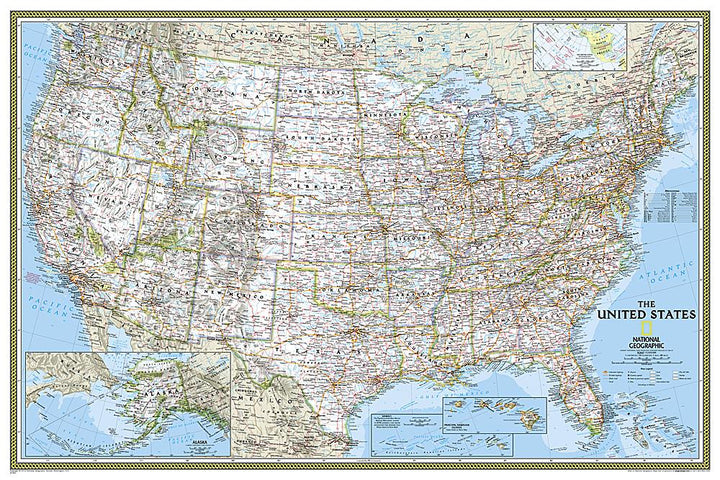 Carte murale (en anglais) - USA politique, format poster | National Geographic carte murale petit tube National Geographic Plastifiée 