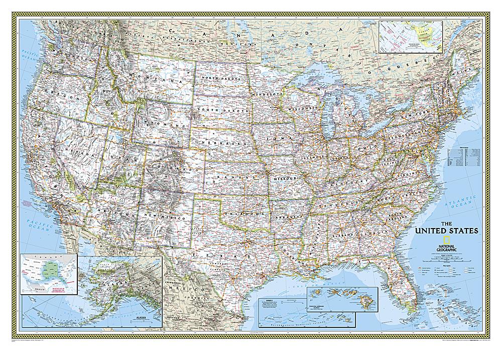Carte murale (en anglais) - USA politique, format standard | National Geographic carte murale petit tube National Geographic Plastifiée 