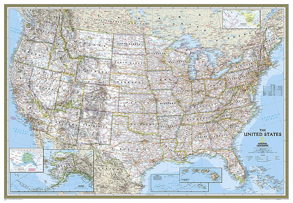 Carte murale (en anglais) - USA politique, grand format | National Geographic carte murale grand tube National Geographic Papier 