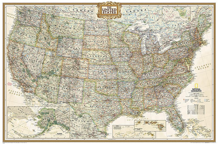 Carte murale (en anglais) - USA politique, style antique, format poster | National Geographic carte murale petit tube National Geographic Papier 