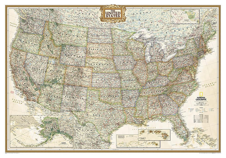 Carte murale (en anglais) - USA politique, style antique, format standard | National Geographic carte murale petit tube National Geographic Plastifiée 