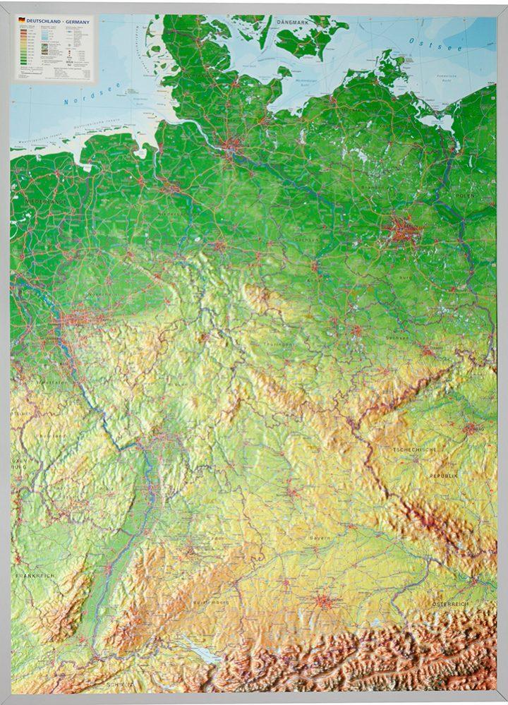 Carte murale en relief - Allemagne (en anglais) | Georelief carte relief Georelief Avec cadre aluminium 