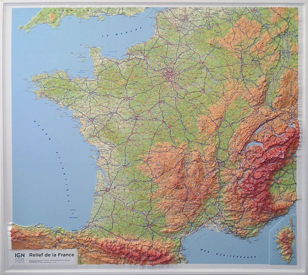 Carte murale en relief - France - 92 x 102 cm | IGN carte relief grande dimension IGN 