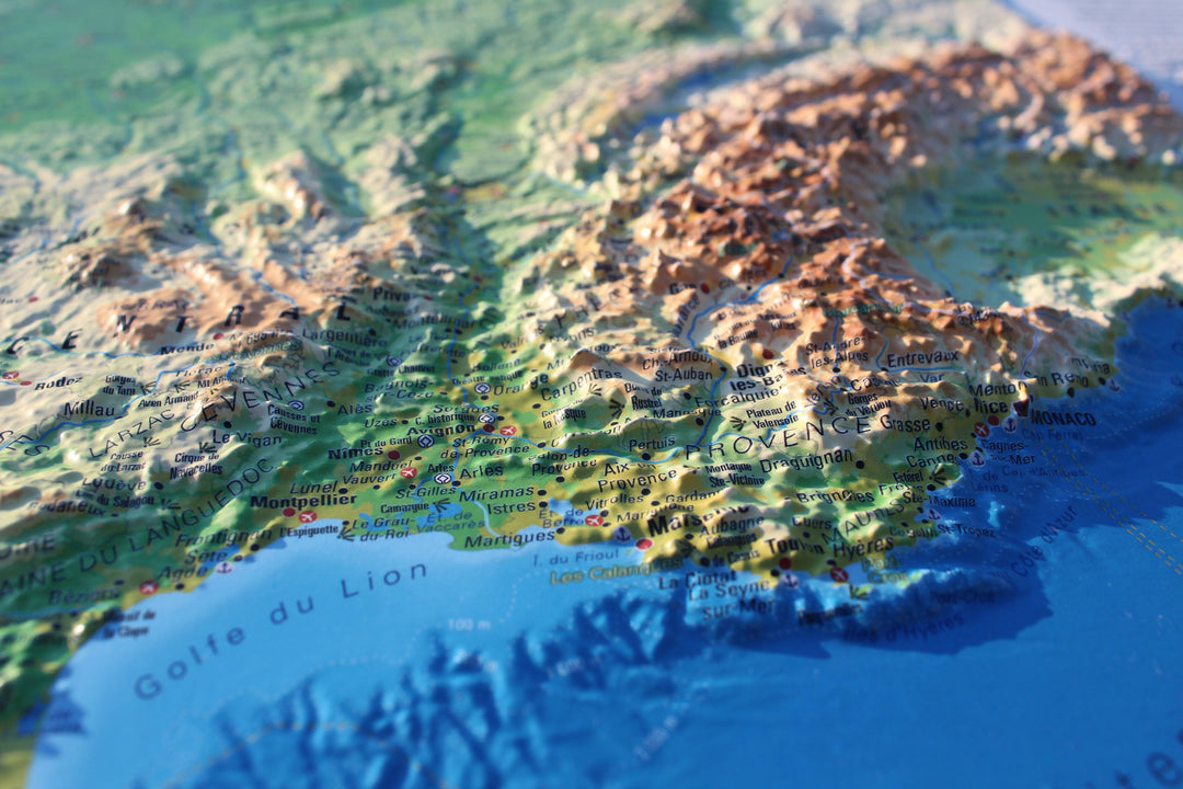 Carte murale en relief - France physique et ses fonds marins - 41 cm x 61 cm | 3D Map carte relief 3D Map 