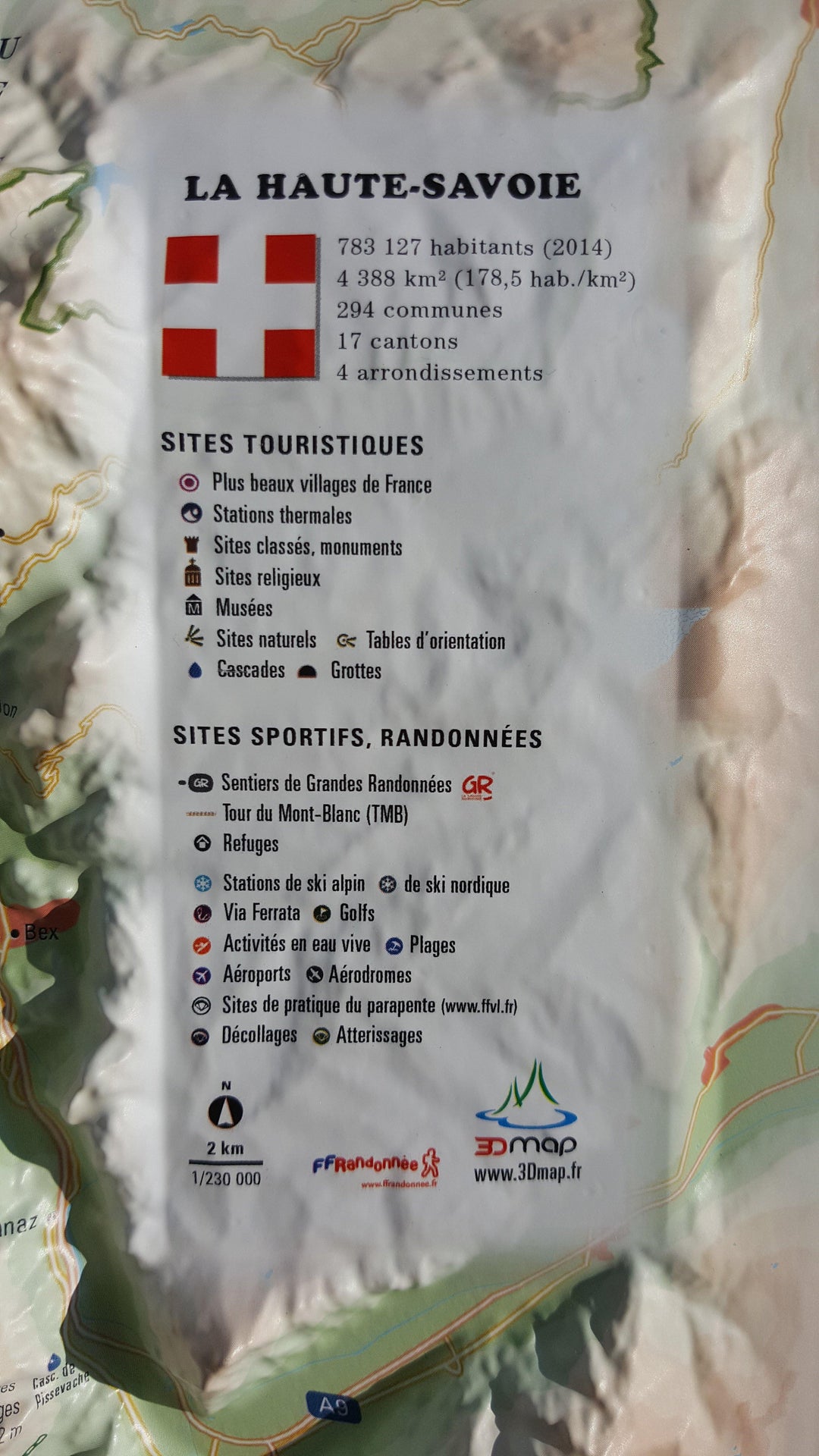 Carte murale en relief - Haute-Savoie, Version été - 41 cm x 61 cm | 3D Map carte relief 3D Map 