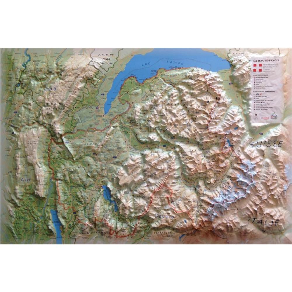 Carte murale en relief - Haute-Savoie, Version été - 41 cm x 61 cm | 3D Map carte relief 3D Map 