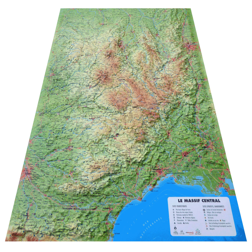 Carte murale en relief - Le Massif Central - 41 cm x 61 cm | 3D Map carte relief 3D Map 