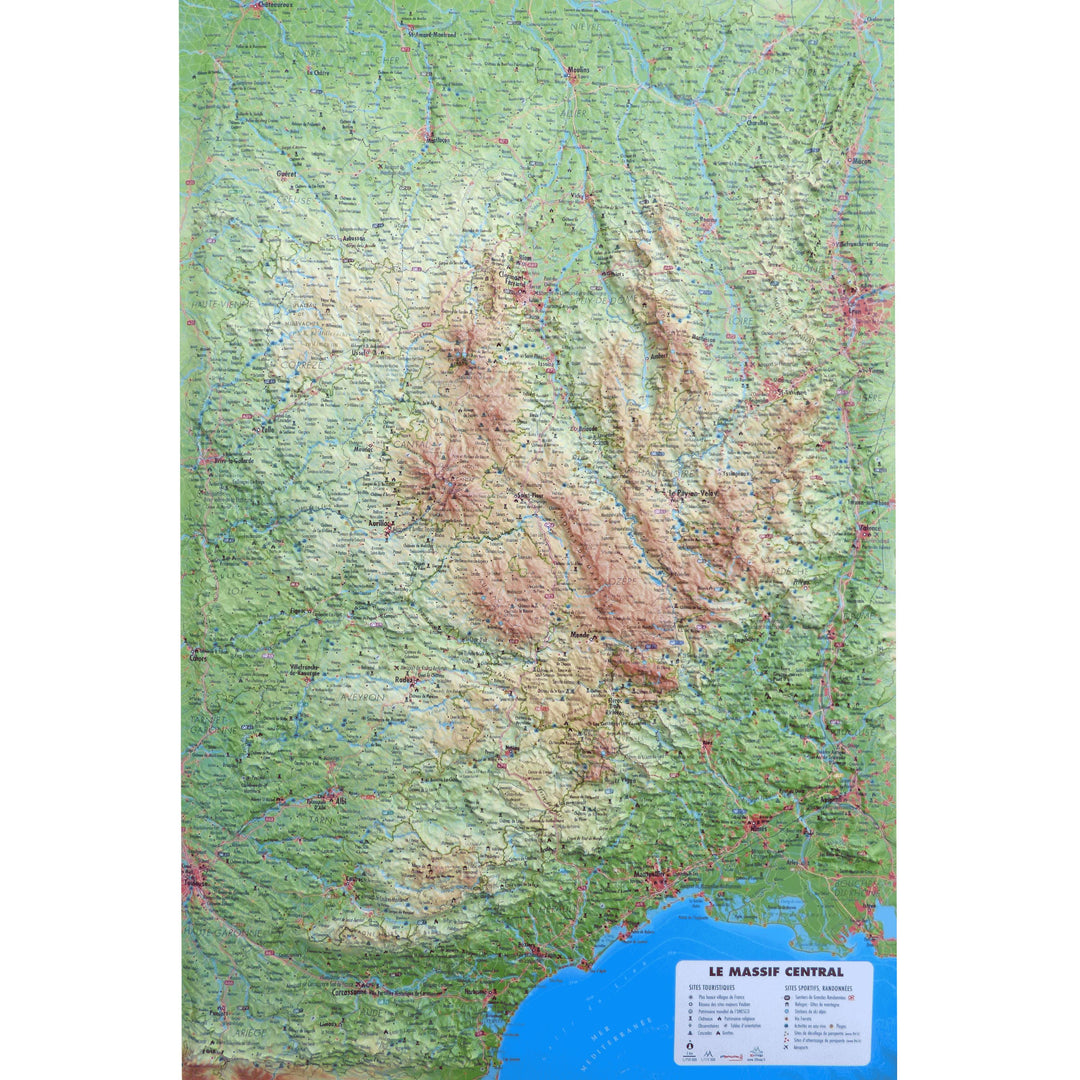 Carte murale en relief - Le Massif Central - 41 cm x 61 cm | 3D Map carte relief 3D Map 