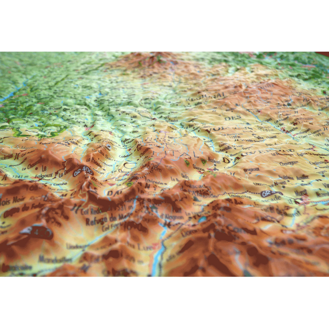 Carte murale en relief - Le Parc Naturel Régional des Volcans d'Auvergne - 41 cm x 61 cm | 3D Map carte relief 3D Map 