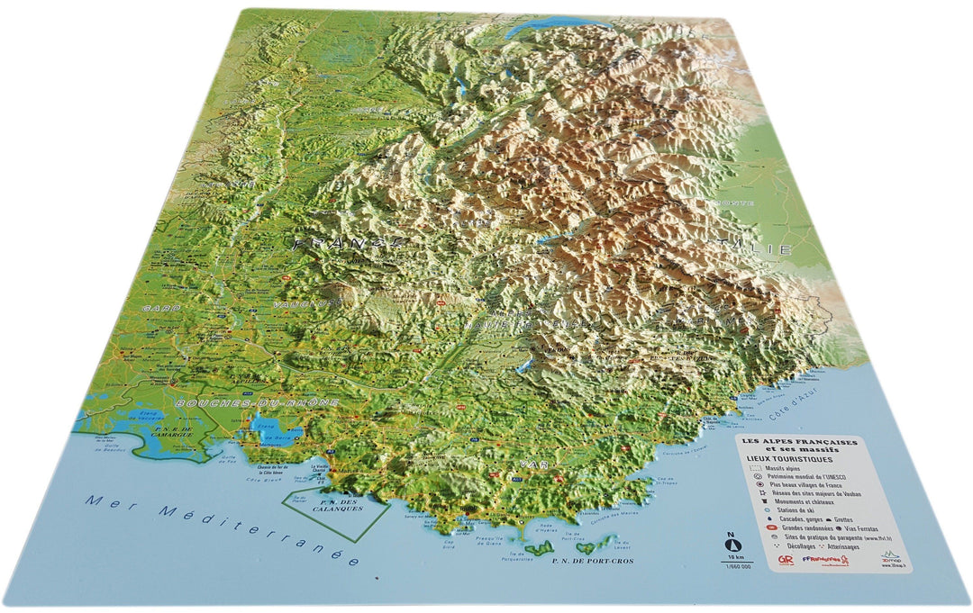 Carte murale en relief - Les Alpes Françaises et ses massifs alpins - 41 cm x 61 cm | 3D Map carte relief 3D Map 