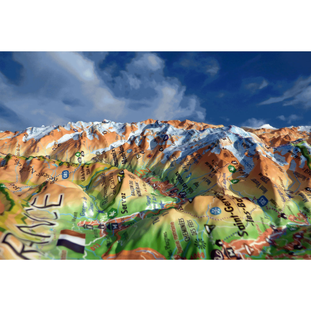 Carte murale en relief - Massif du Mont Blanc - 41 cm x 61 cm | 3D Map carte relief 3D Map 