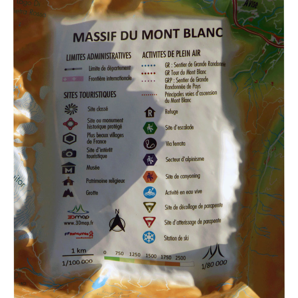 Carte murale en relief - Massif du Mont Blanc - 41 cm x 61 cm | 3D Map carte relief 3D Map 