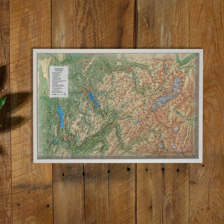 Carte murale en relief - Massif du Mont Blanc et sa région - 61 cm x 41 cm | 3D Map carte relief 3D Map 